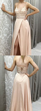 Beading Prom Dresses Spaghetti Straps A-line Long Slit Sparkly Prom Dress JKL863|Annapromdress