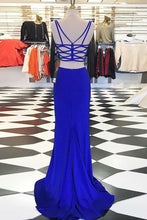 Two Piece Prom Dresses Spaghetti Straps Royal Blue Long Slit Cheap Prom Dress JKL870|Annapromdress