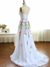 Two Piece Prom Dresses Aline High Neck Lace Embroidery White Long Prom Dress JKL872|Annapromdress