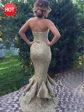Luxury Prom Dresses Trumpet Mermaid Gold Sequins Slit Long Prom Dress JKL878|Annapromdress