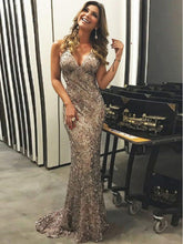 Sparkly Prom Dresses Straps V Neck Short Train Long Luxury Prom Dress JKL879|Annapromdress