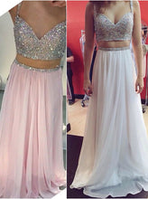 Two Piece Prom Dresses A-line Rhinestone Sexy Long Chiffon Prom Dress JKL880|Annapromdress