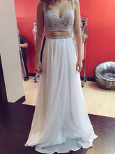 Two Piece Prom Dresses A-line Rhinestone Sexy Long Chiffon Prom Dress JKL880|Annapromdress