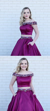 Two Piece Prom Dresses Off-the-shoulder A-line Long Sparkly Prom Dress JKL881|Annapromdress