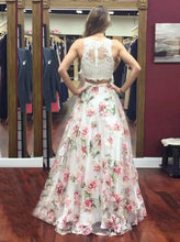 Two Piece Prom Dresses Scoop Floral Print Floor-length Lace Prom Dress JKL882|Annapromdress
