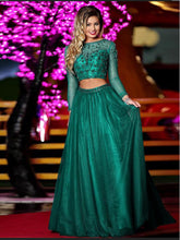 Two Piece Prom Dresses Bateau A-line Long Sleeve Prom Dress Sexy Evening Dress JKL885|Annapromdress