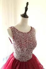 Burgundy Prom Dresses A Line Scoop Beading Organza Long Prom Dress JKL893|Annapromdress