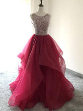 Burgundy Prom Dresses A Line Scoop Beading Organza Long Prom Dress JKL893|Annapromdress
