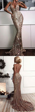Luxury Prom Dresses Trumpet Mermaid Gold Halter Sparkly Long Prom Dress JKL896|Annapromdress