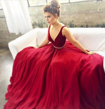 Burgundy Prom Dresses Straps V Neck Floor-length Long Chic Prom Dress JKL897|Annapromdress