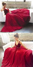 Burgundy Prom Dresses Straps V Neck Floor-length Long Chic Prom Dress JKL897|Annapromdress
