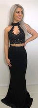Two Piece Prom Dresses Shealth Appliques Sexy Long Chiffon Prom Dress JKL898|Annapromdress