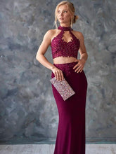 Two Piece Prom Dresses Shealth Appliques Sexy Long Chiffon Prom Dress JKL898|Annapromdress