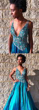 Sparkly Prom Dresses V-neck Straps A-line Long Beading Prom Dress JKL902|Annapromdress