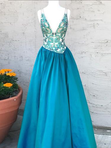 Sparkly Prom Dresses V-neck Straps A-line Long Beading Prom Dress JKL902|Annapromdress