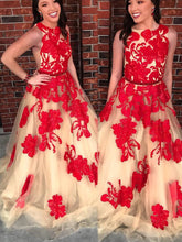 Chic Prom Dresses Bateau Open Backless Red Appliques Prom Dress Long Evening Dress JKL905|Annapromdress