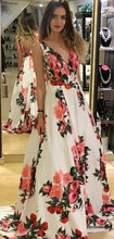 Chic Prom Dresses Straps Aline Rose Floral Print Satin Long Prom Dress JKL906|Annapromdress