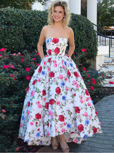 High Low Prom Dresses Strapless A-line Floral Print Long Prom Dress JKL907|Annapromdress