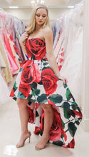 Beautiful Prom Dresses Strapless A-line Rose Floral Print Long Prom Dress JKL909|Annapromdress