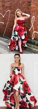 Beautiful Prom Dresses Strapless A-line Rose Floral Print Long Prom Dress JKL909|Annapromdress