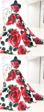 Ball Gown Prom Dresses Rose Floral Print Sweep Train Long Prom Dress JKL915|Annapromdress