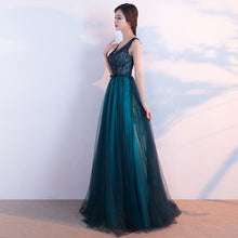 Chic Prom Dresses V-neck A-line Floor-length Lace Rhinestone Long Prom Dress JKL918|Annapromdress