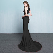 Black Prom Dresses Halter Mermaid Jersey Simple Long Slit Prom Dress JKL919|Annapromdress