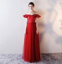 Burgundy Prom Dresses Off-the-shoulder A-line Long Beading Prom Dress JKL920|Annapromdress