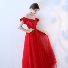 Burgundy Prom Dresses Off-the-shoulder A-line Long Beading Prom Dress JKL920|Annapromdress