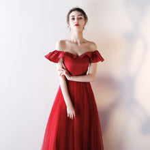 Burgundy Prom Dresses Off-the-shoulder A-line Long Beading Prom Dress JKL920|Annapromdress