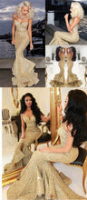 Sparkly Prom Dresses Spaghetti Straps Mermaid Gold Long Prom Dress JKL922|Annapromdress