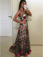 Beautiful Prom Dresses Scoop Aline Rose Floral Embroidery Lace Prom Dress JKL924|Annapromdress