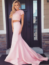 Two Piece Prom Dresses Pink Beading Sexy Long Mermaid Prom Dress JKL935|Annapromdress