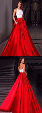 Two Piece Prom Dresses Halter A-line White and Red Long Simple Prom Dress JKL936|Annapromdress