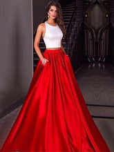 Two Piece Prom Dresses Halter A-line White and Red Long Simple Prom Dress JKL936|Annapromdress