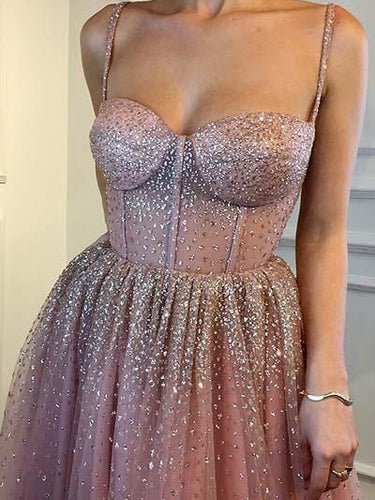 Sparkly Prom Dresses Spaghetti Straps Aline Tulle Long Chic Prom Dress JKL937|Annapromdress