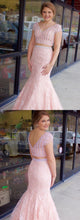 Two Piece Prom Dresses V-neck Mermaid Pink Beading Sexy Long Prom Dress JKL950|Annapromdress