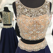 Two Piece Prom Dresses Scoop Aline Rhinestone Beading Long Prom Dress JKL952|Annapromdress