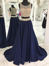 Two Piece Prom Dresses Scoop Aline Rhinestone Beading Long Prom Dress JKL952|Annapromdress