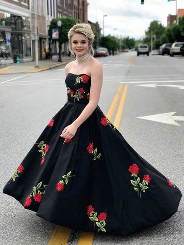 Black Prom Dresses Sweetheart A-line Embroidery Long Simple Prom Dress JKL954|Annapromdress