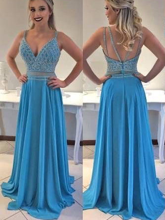 Sexy Prom Dresses Spaghetti Straps A-line Beading Long Sparkly Prom Dress JKL958|Annapromdress