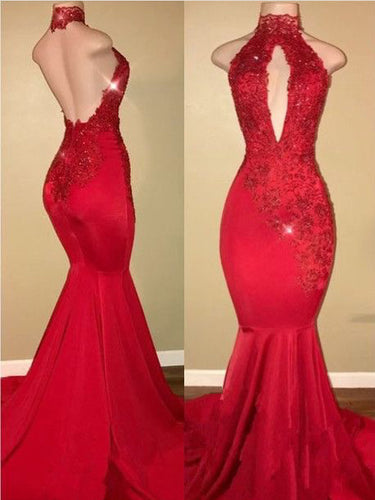 Open Back Prom Dresses High Neck Mermaid Prom Dress Sexy Evening Dress JKL961|Annapromdress