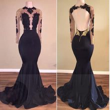 Black Prom Dresses Scoop Open Back Mermaid Short Train Long Prom Dress JKL962|Annapromdress