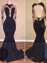 Black Prom Dresses Scoop Open Back Mermaid Short Train Long Prom Dress JKL962|Annapromdress