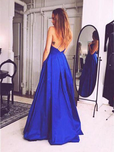 Simple Prom Dresses Spaghetti Straps Open Back Long Prom Dress JKL964|Annapromdress