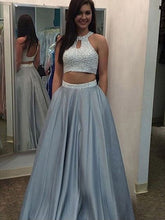 Two Piece Prom Dresses Beading Halter A line Long Prom Dress JKL965|Annapromdress