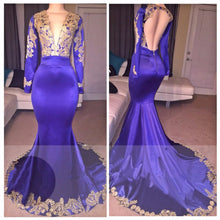 Mermaid Prom Dresses Long Sleeve V-neck Gold Long Sexy Prom Dress JKL969|Annapromdress