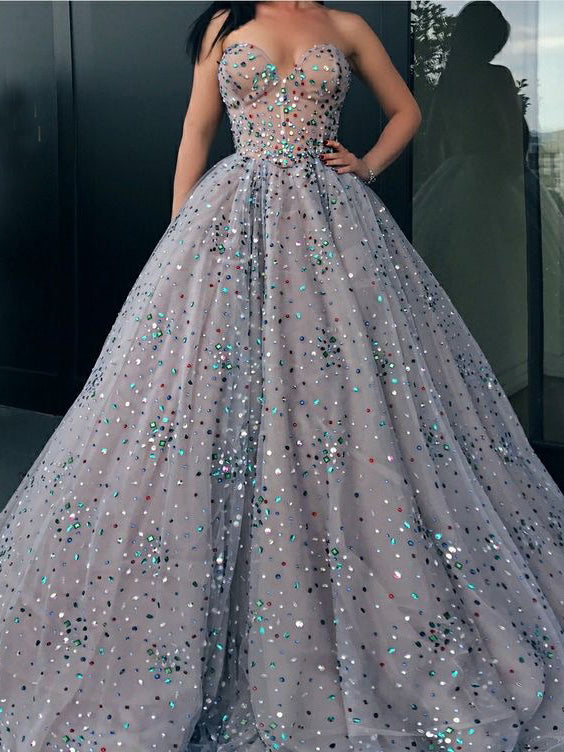 Ball Gown Prom Dresses Sweetheart Rhinestone Long Sparkly Prom Dress J –  Anna PromDress
