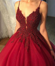 Burgundy Prom Dresses Spaghetti Straps Ball Gown Long Beading Prom Dress JKL973|Annapromdress