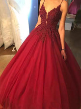 Burgundy Prom Dresses Spaghetti Straps Ball Gown Long Beading Prom Dress JKL973|Annapromdress